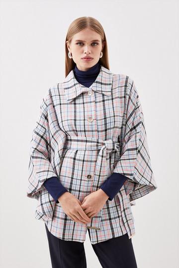 Tailored Bright Tweed Check Belted Cape multi