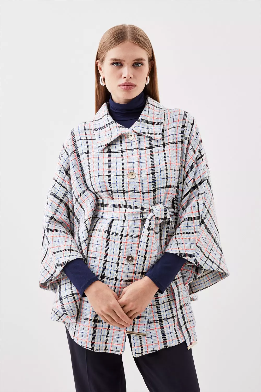 Tailored Bright Tweed Check Belted Cape | Karen Millen