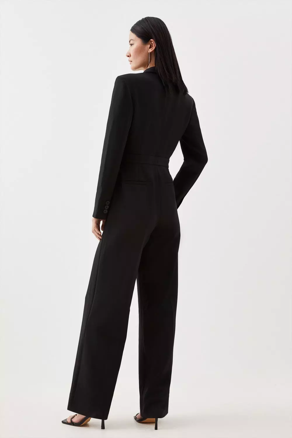 Flared Stretch Denim Jumpsuit, Black Jumpsuit