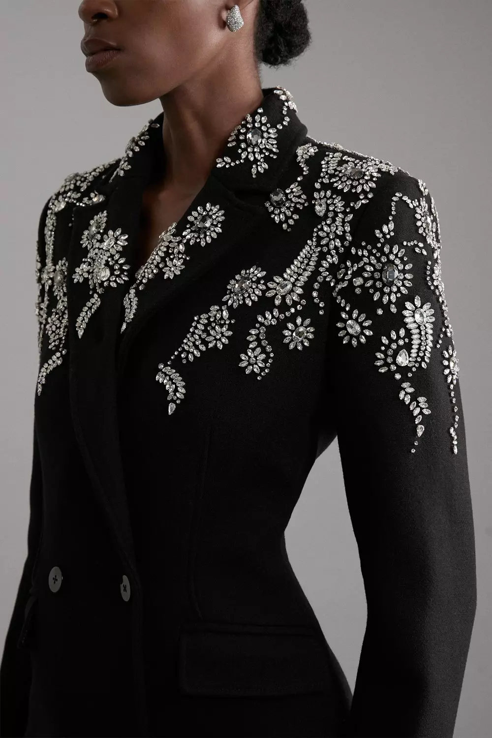 Tailored Wool Blend Embellished Double Breasted Coat | Karen Millen