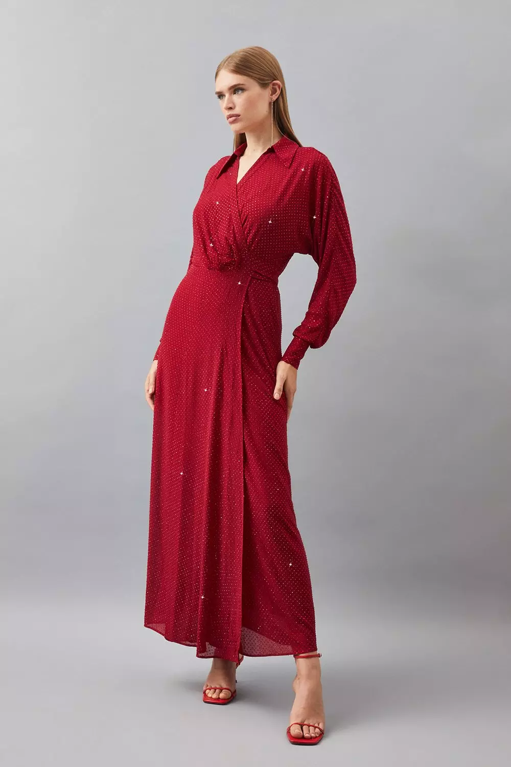 Karen millen best sale red maxi dress