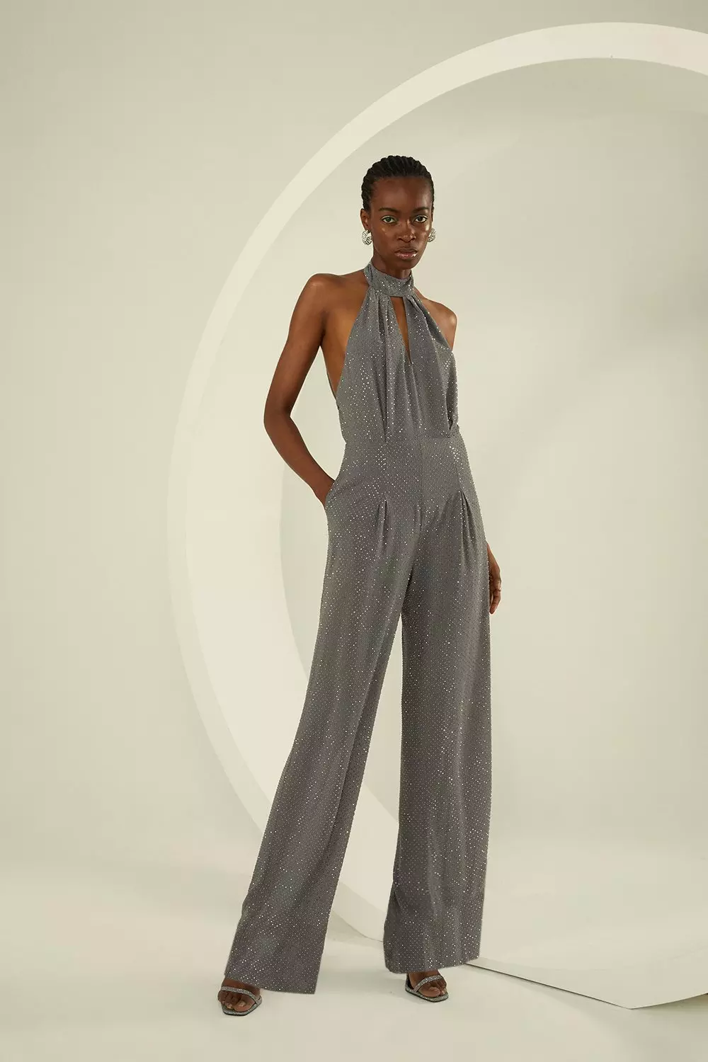 Theresa Solid Keyhole Closure Slit Hem Halter Jumpsuit - Nineteen-86  Boutique