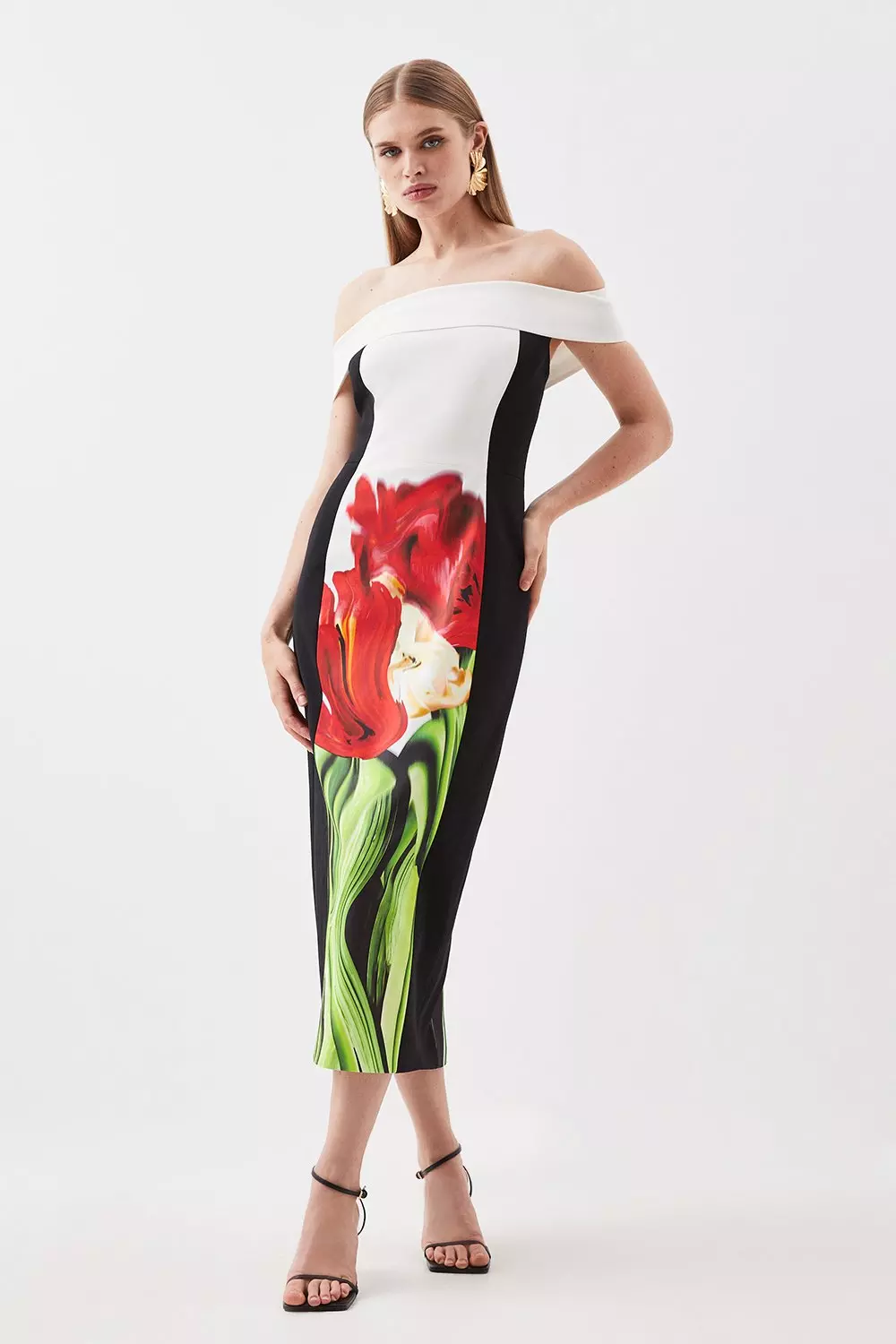 Plus floral printed bardot midi dress, Fashion Bug