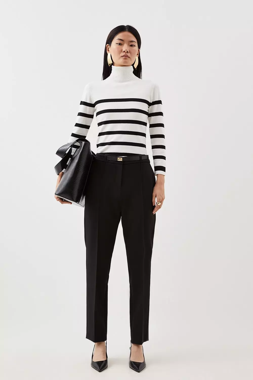 Compact Stretch Tailored Waist Detail Straight Leg Trousers