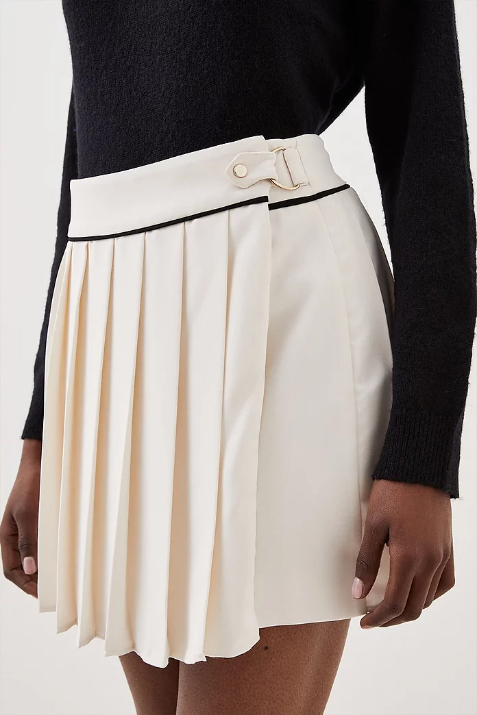 Soft Tailored Tab Detail Pleated Mini Skirt