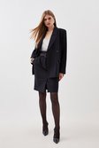 Black Tailored Strong Shoulder Striped Double Breasted Blazer 