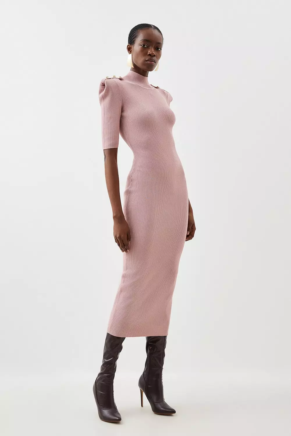 Pink ribbed maxi discount dress