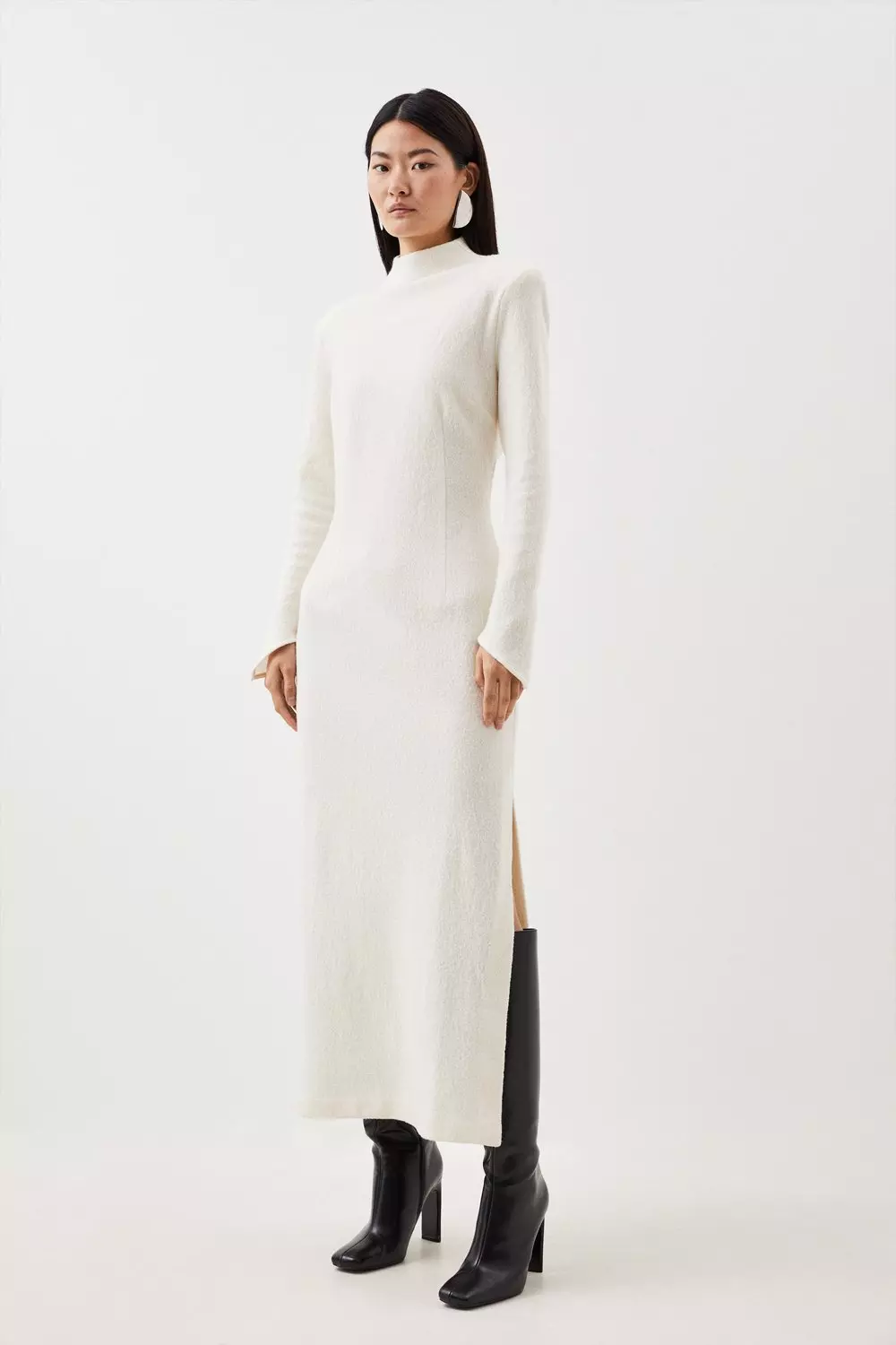 Tailored High Neck Split Sleeve Midi Dress