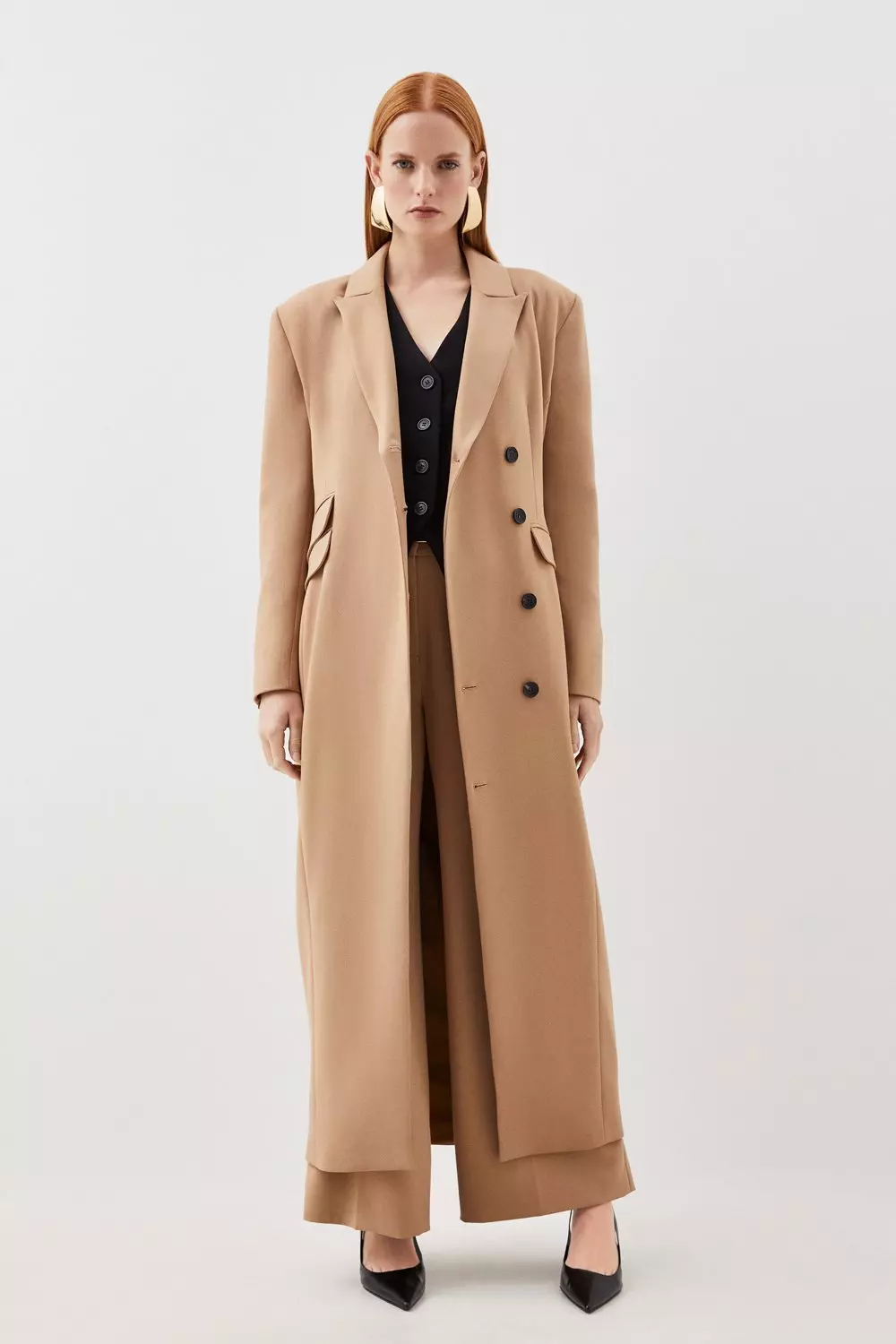 Tailored Compact Stretch Strong Shoulder Maxi Blazer Dress