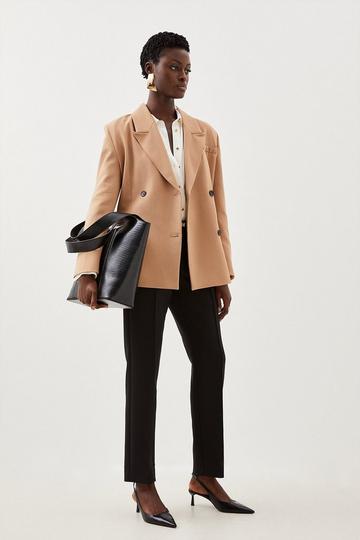 Tailored Compact Stretch Strong Shoulder Double Breasted Blazer camel