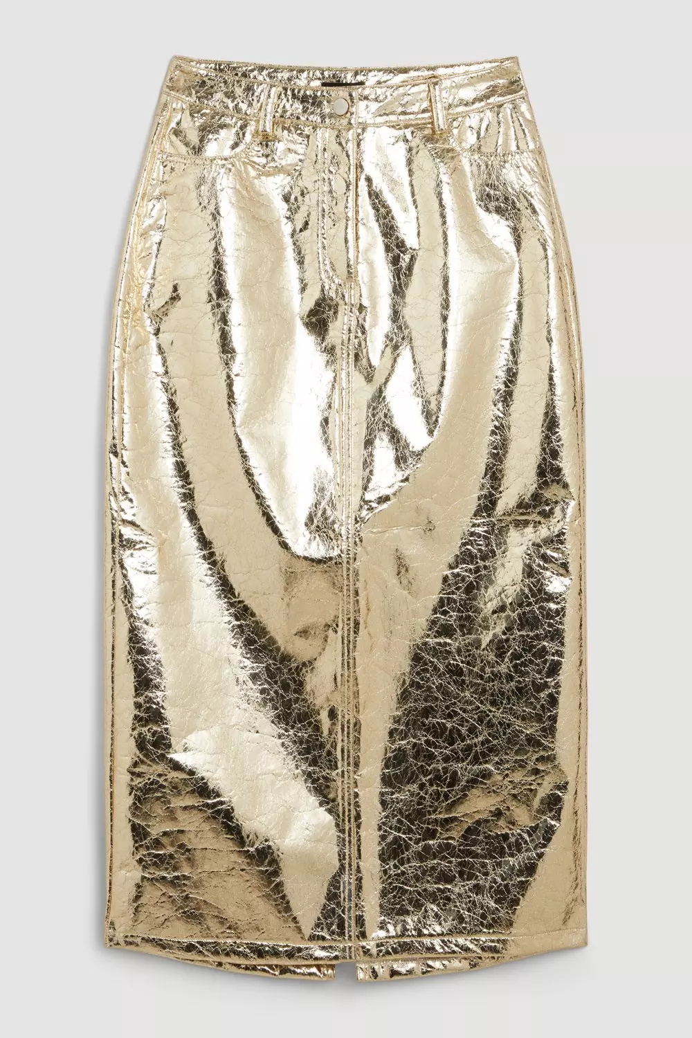 Metallic Faux Leather Midi Skirt