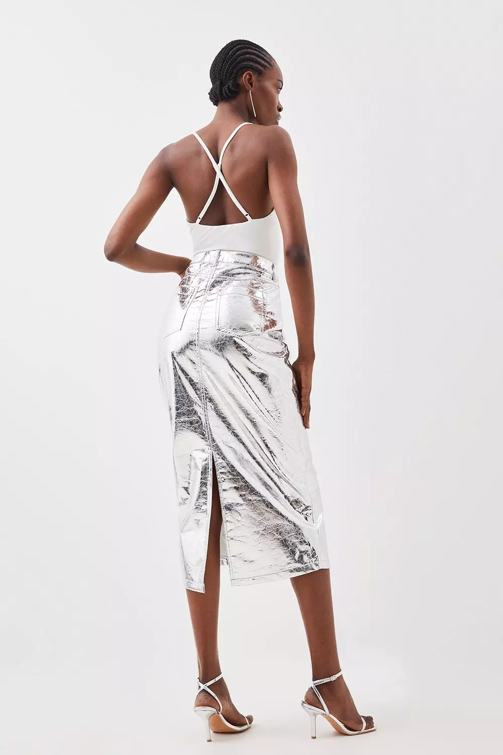 Metallic leather clearance midi skirt