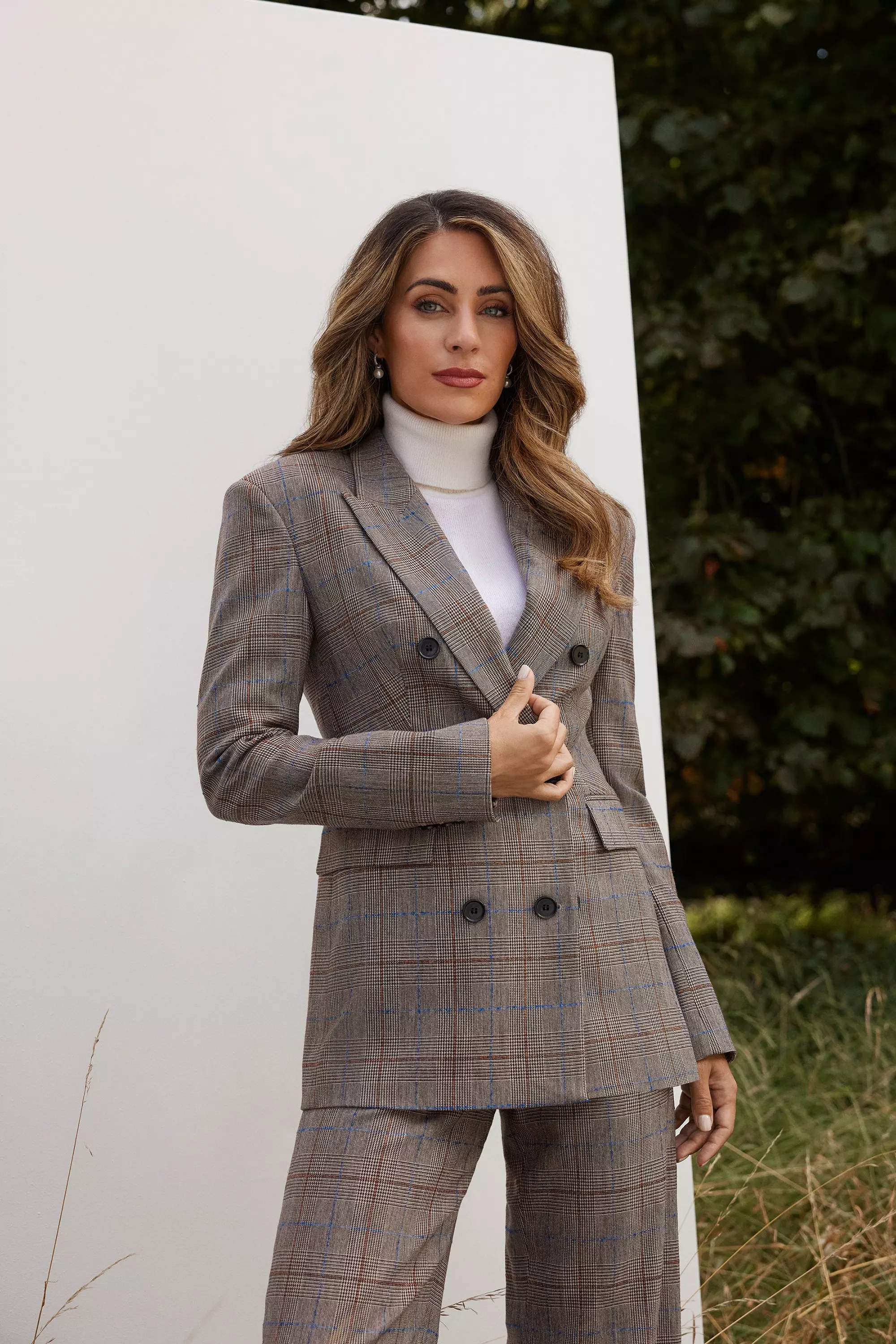 Checkered double hot sale breasted blazer