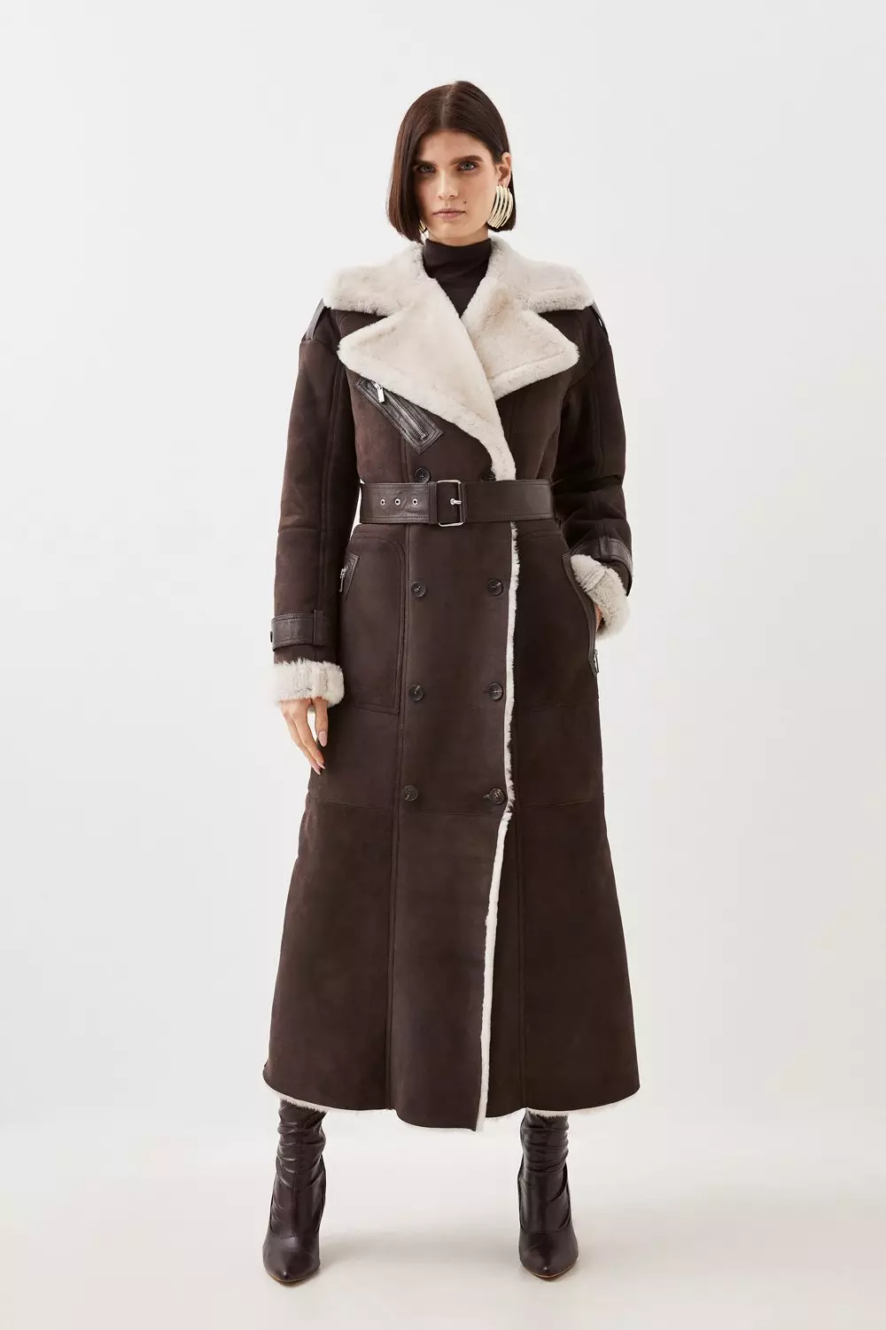 Full length best sale shearling coat womens