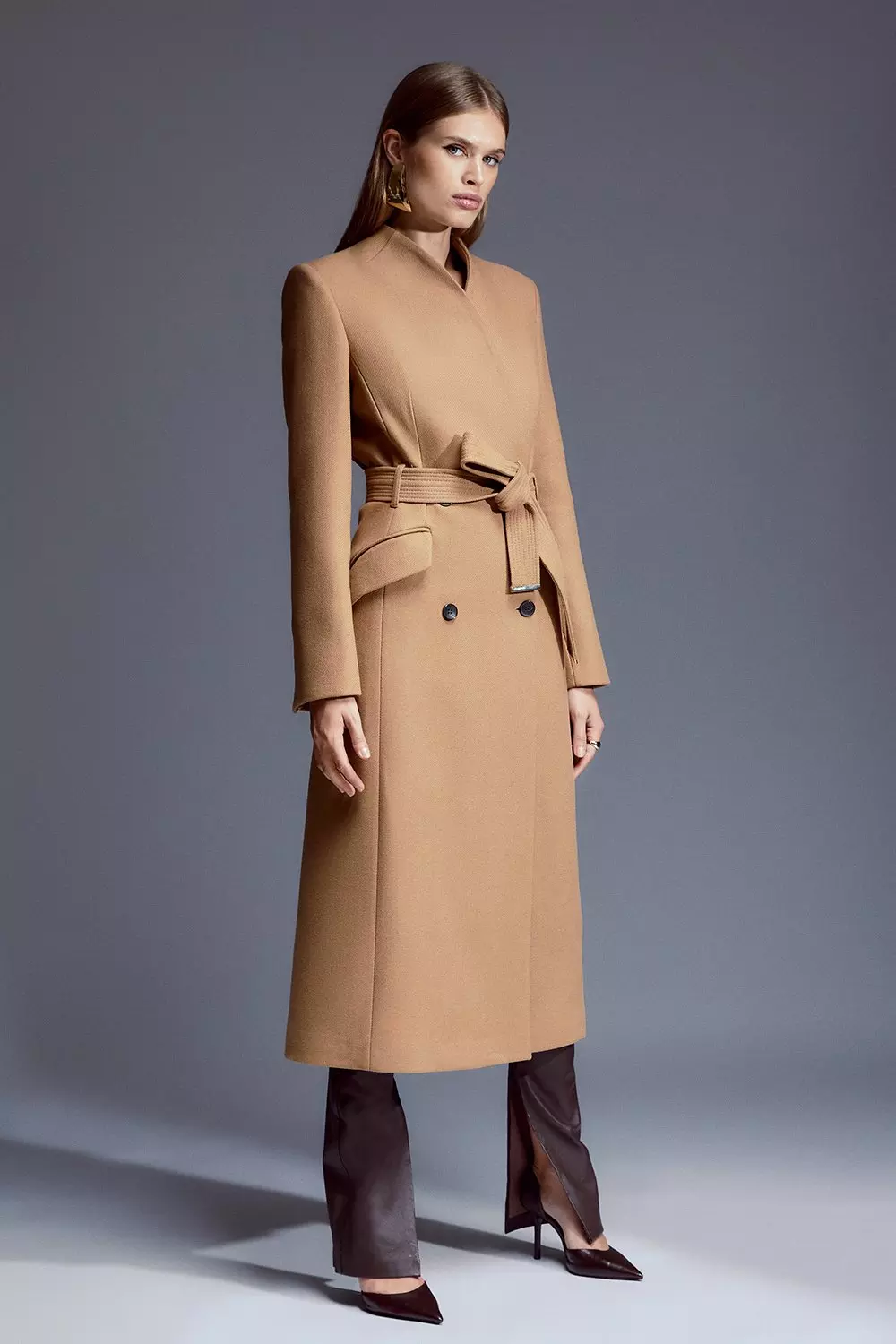 High collar 2025 camel coat