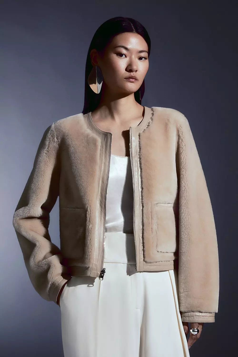 Cream hot sale shearling jacket