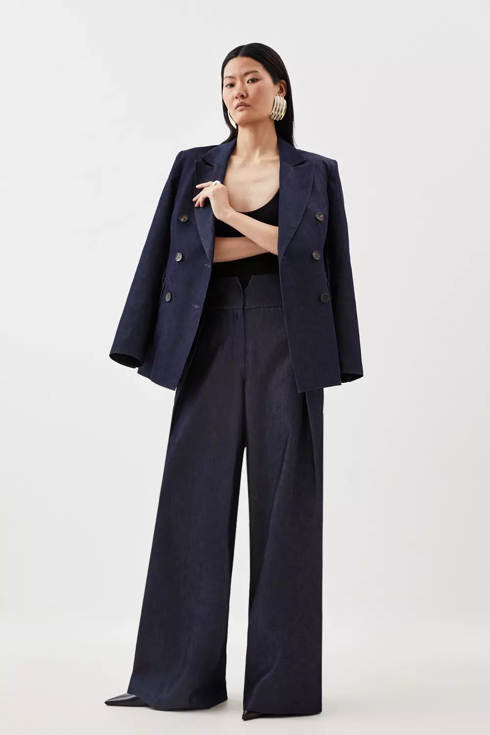 Tailored Denim High Waisted Wide Leg Pants | Karen Millen