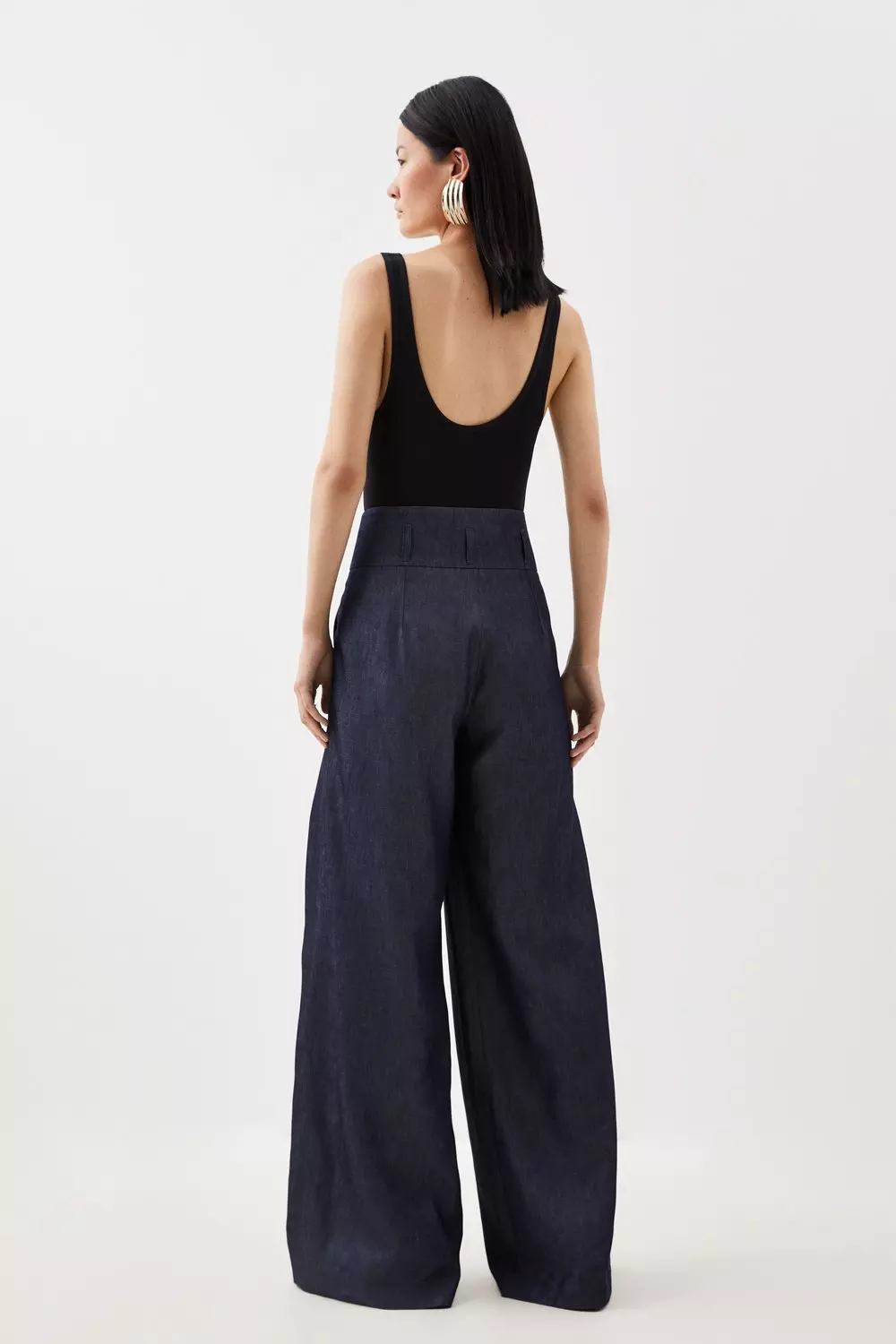 Tailored Denim High Waisted Wide Leg Pants