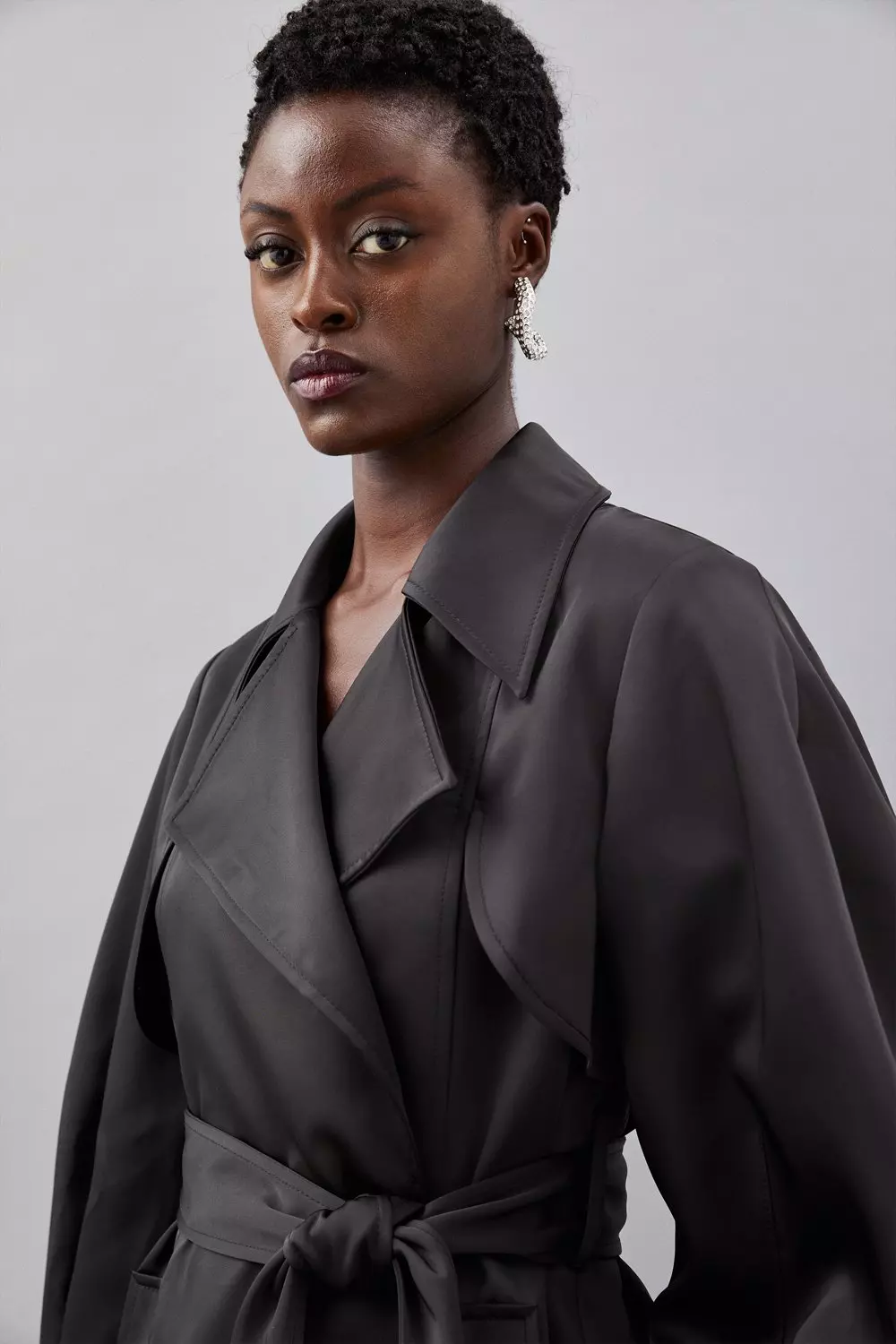 Tailored Satin Maxi Belted Trench Coat | Karen Millen