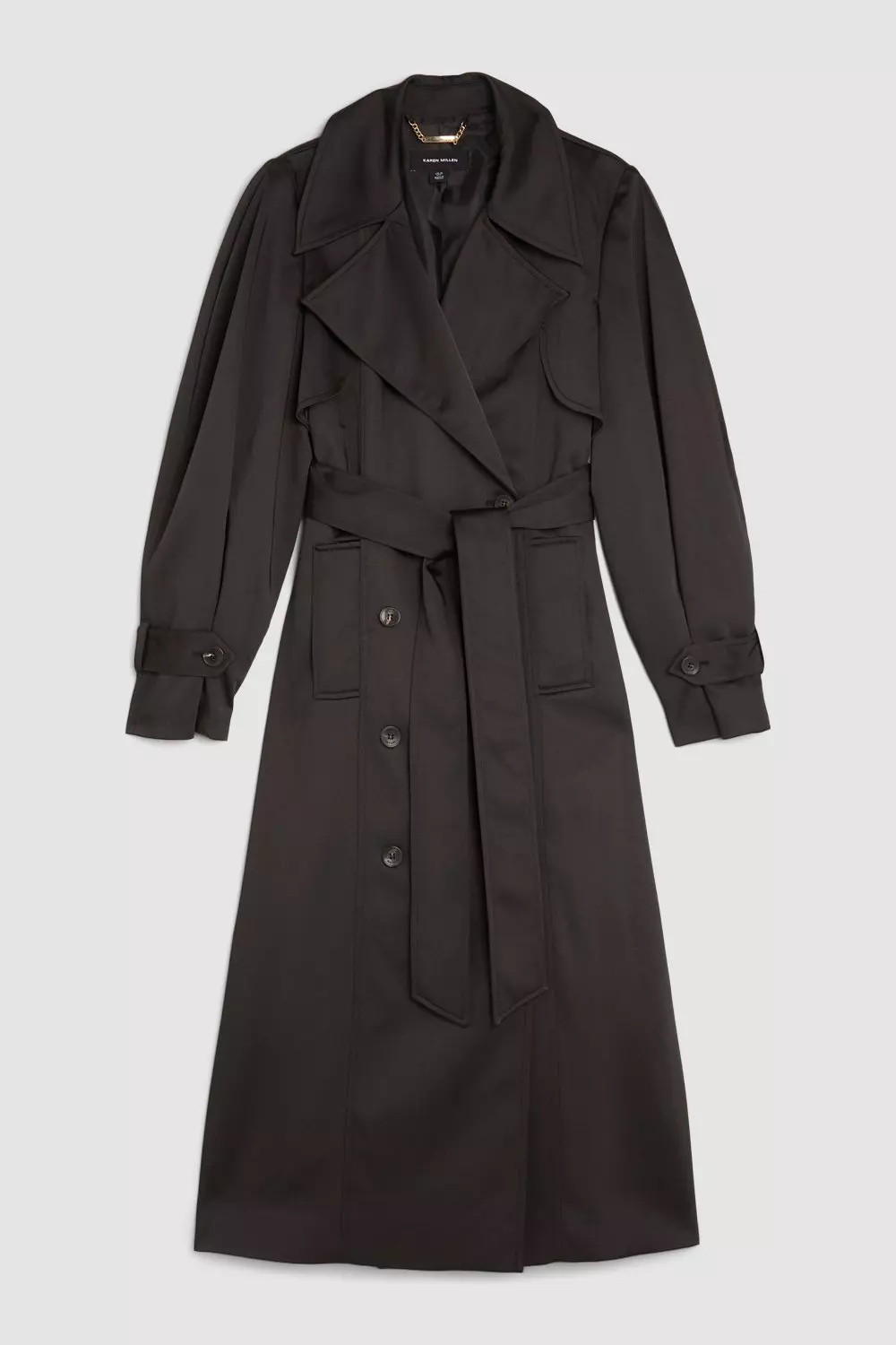 Tailored Satin Maxi Belted Trench Coat | Karen Millen