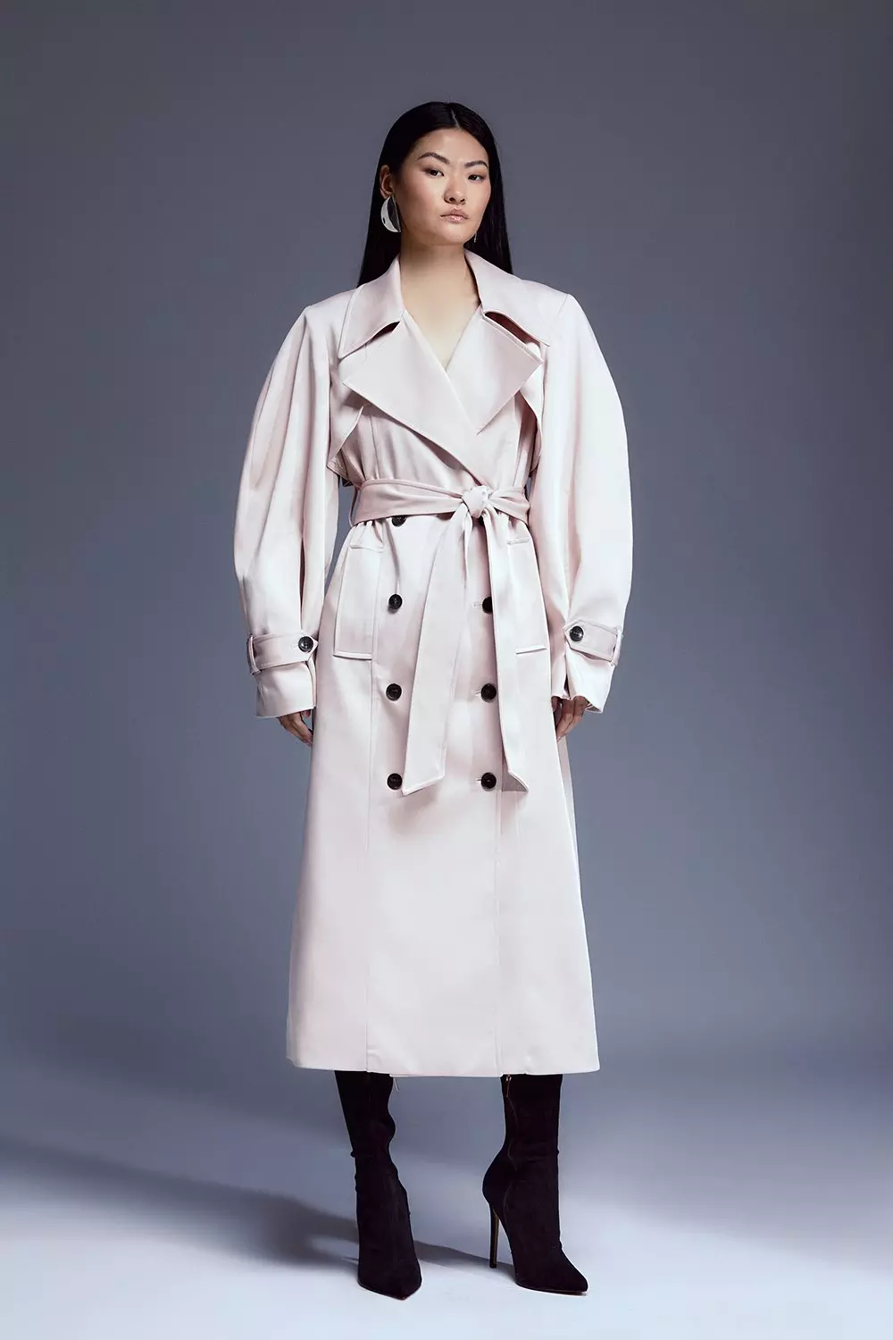 Tailored Satin Maxi Belted Trench Coat | Karen Millen