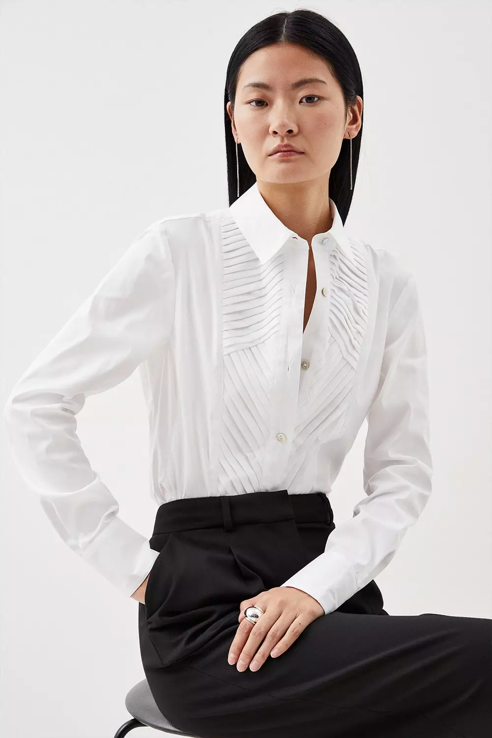 Tailored Frill Detailed Bib Shirt | Karen Millen