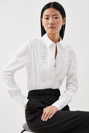 White Tailored Frill Detailed Bib Shirt