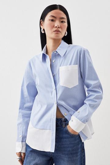 Tailored Stripe Panelled Pocket Detail Shirt blue