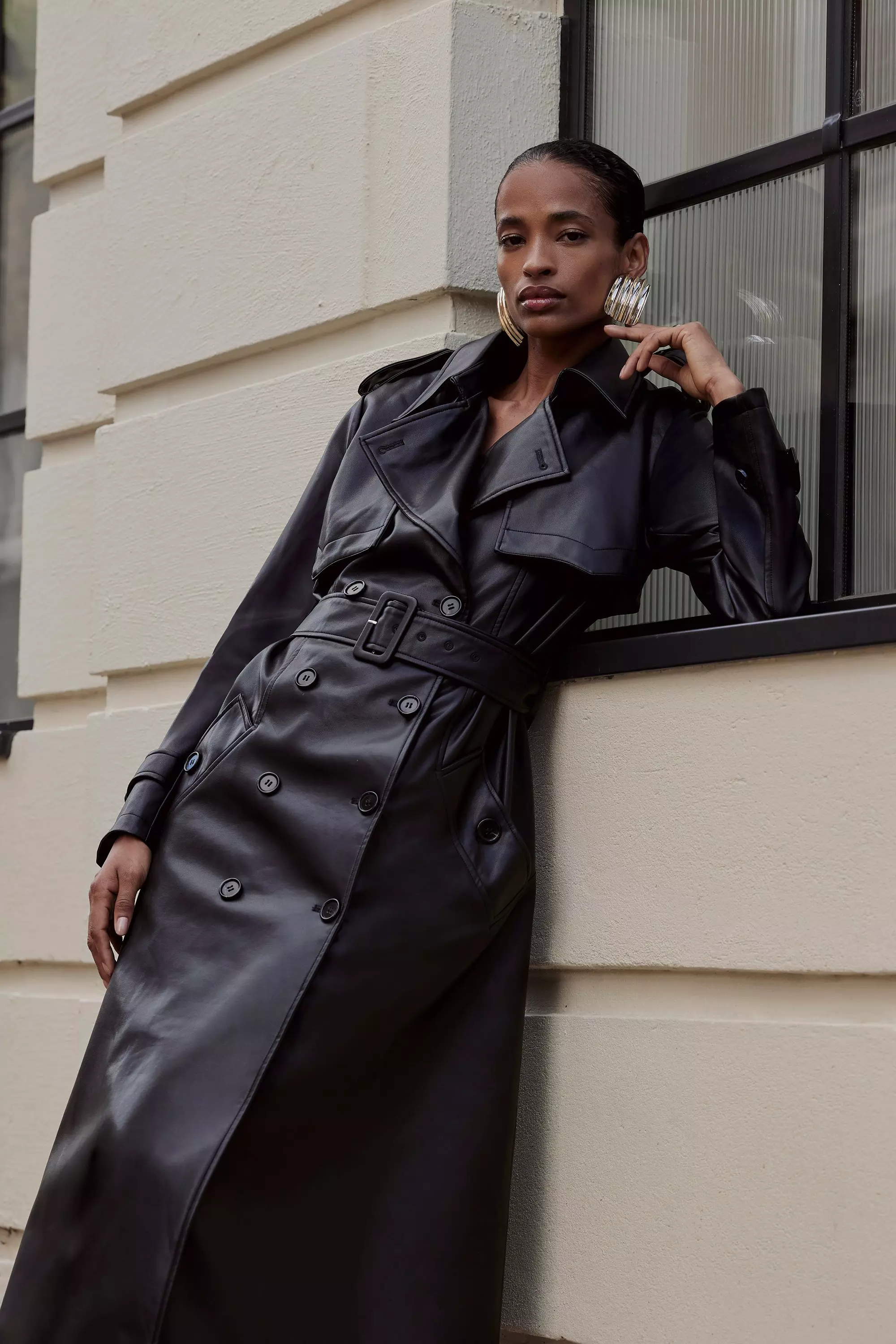 Tailored Faux Leather Belted Trench Coat | Karen Millen