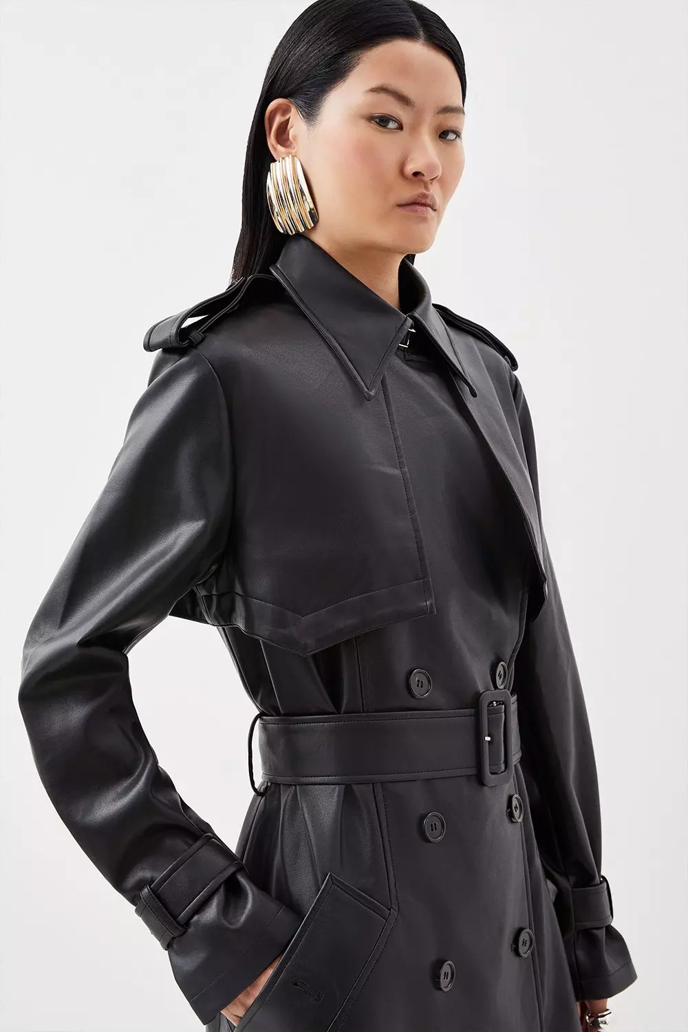 Longing for you hot sale faux leather belted jacket