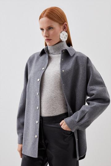 Tailored Splittable Wool Blend Shirt Jacket grey