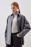 Grey Tailored Splittable Wool Blend Shirt Jacket