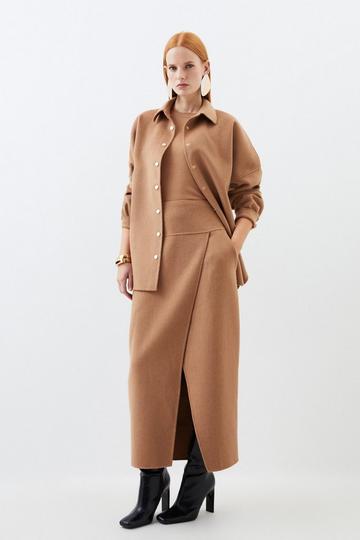 Tailored Double Faced Wool Blend Maxi Skirt camel