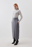 Grey Tailored Double Faced Wool Blend Maxi Skirt 