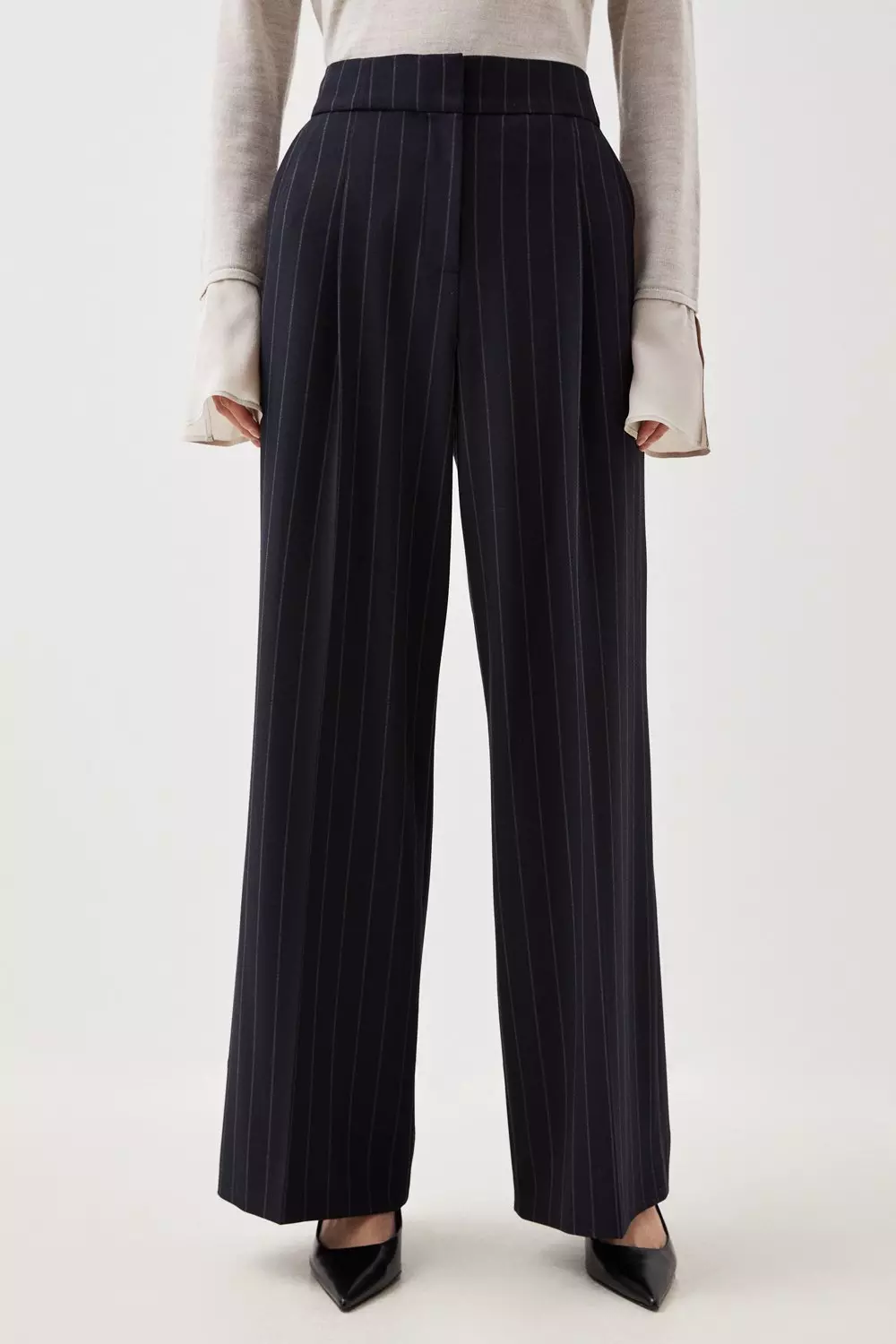 Black stripe wide leg trousers