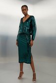 Emerald Viscose Blend Sequin Knit Midi Skirt