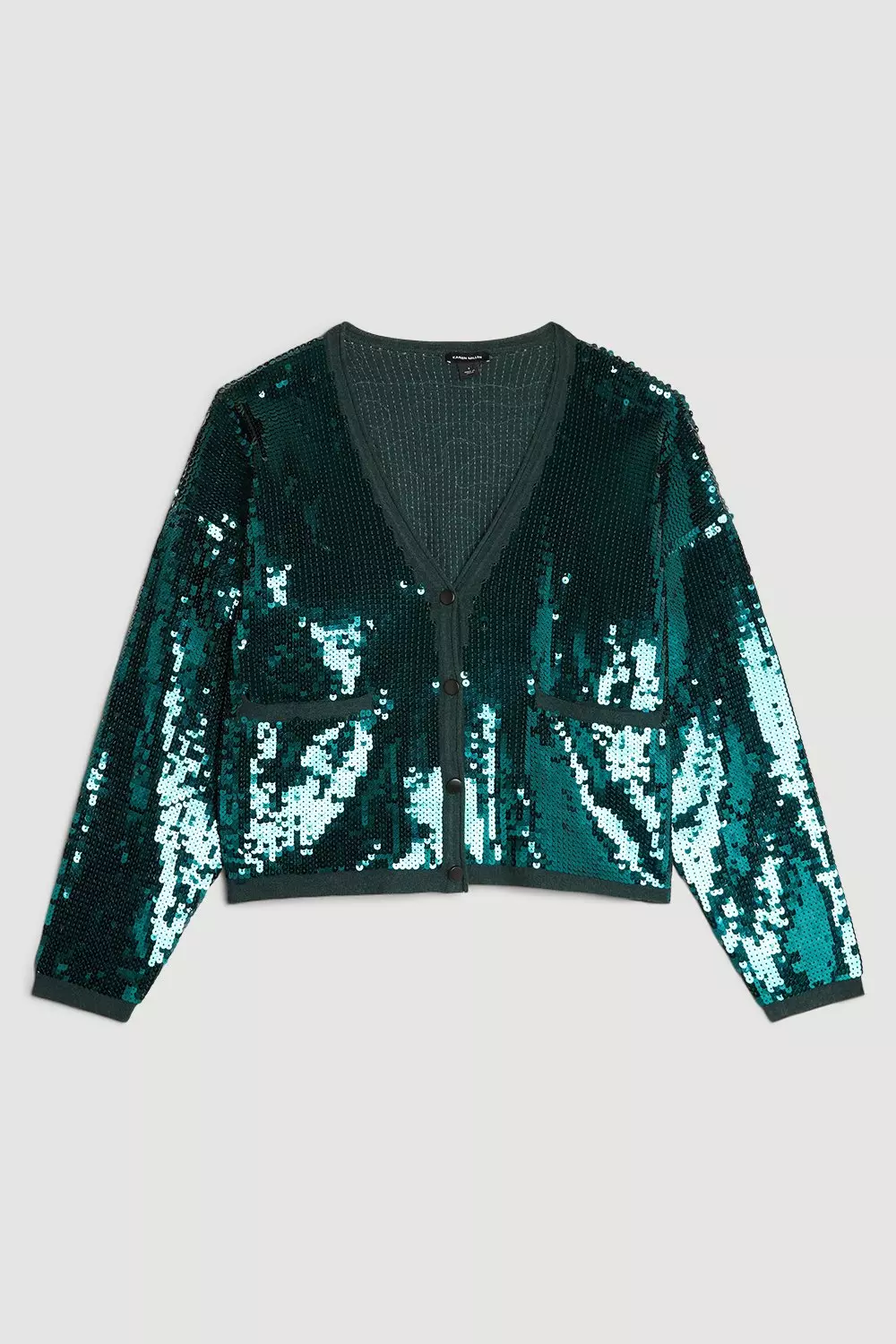 Karen Millen Womens Viscose Blend Sequin Knit Slouchy Cardigan - Green - Size L