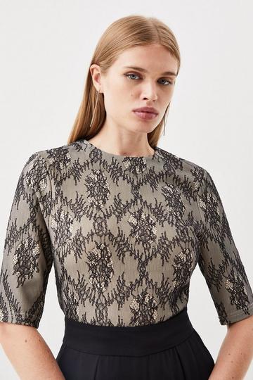 Black Jersey Lace Top