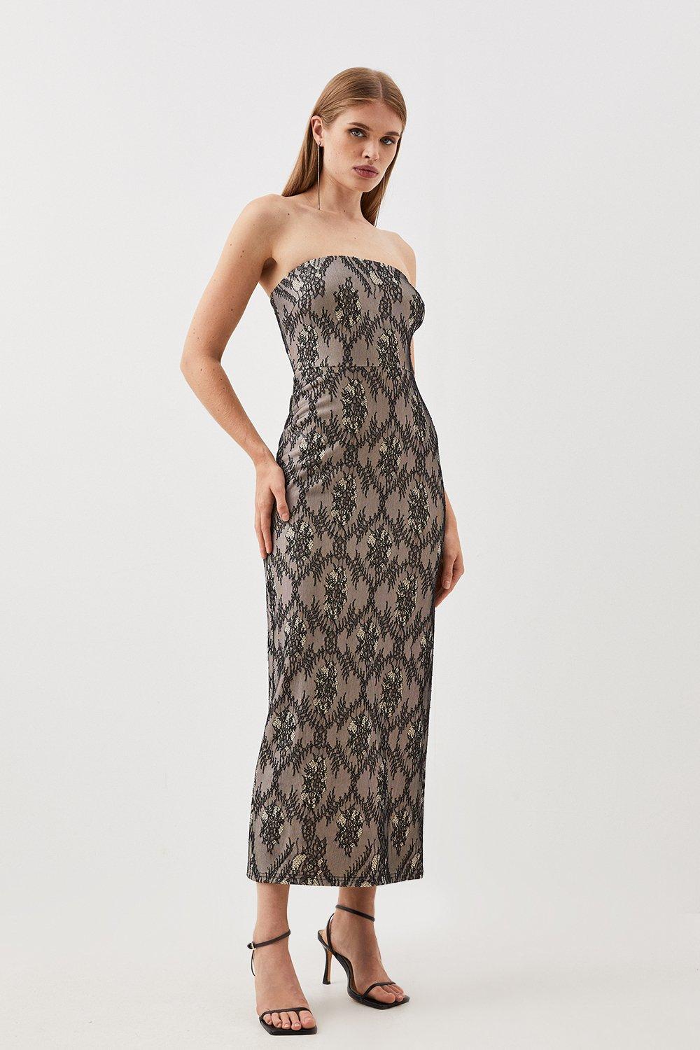 Jersey Lace Bandeau Midi Dress