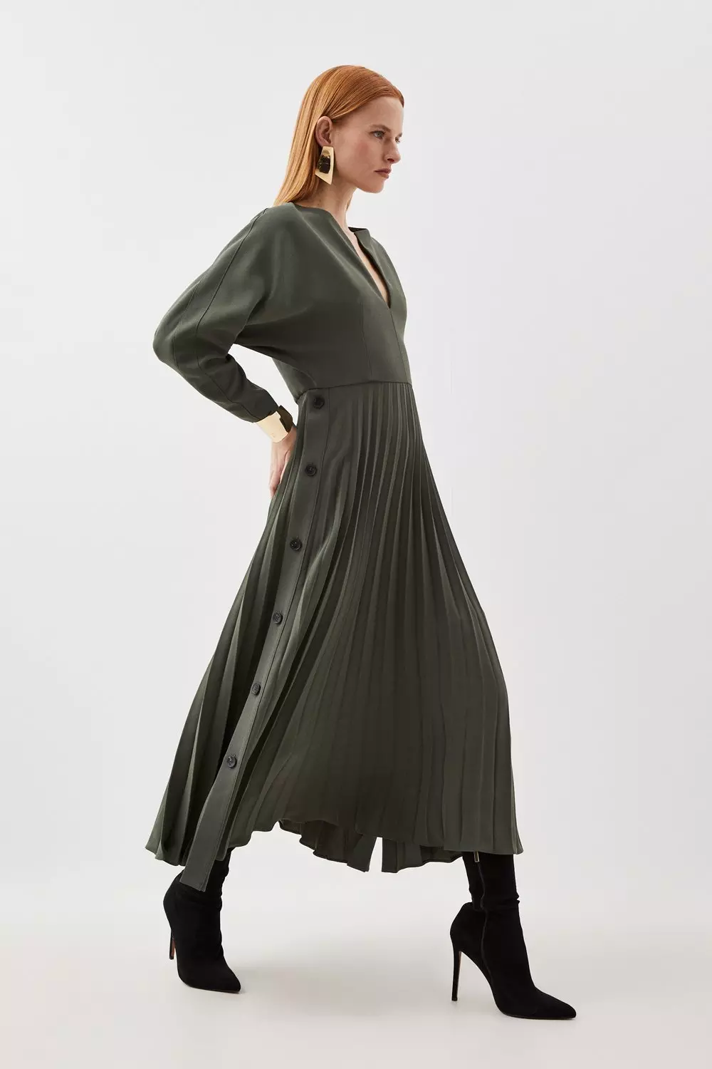Side button midi dress cheap