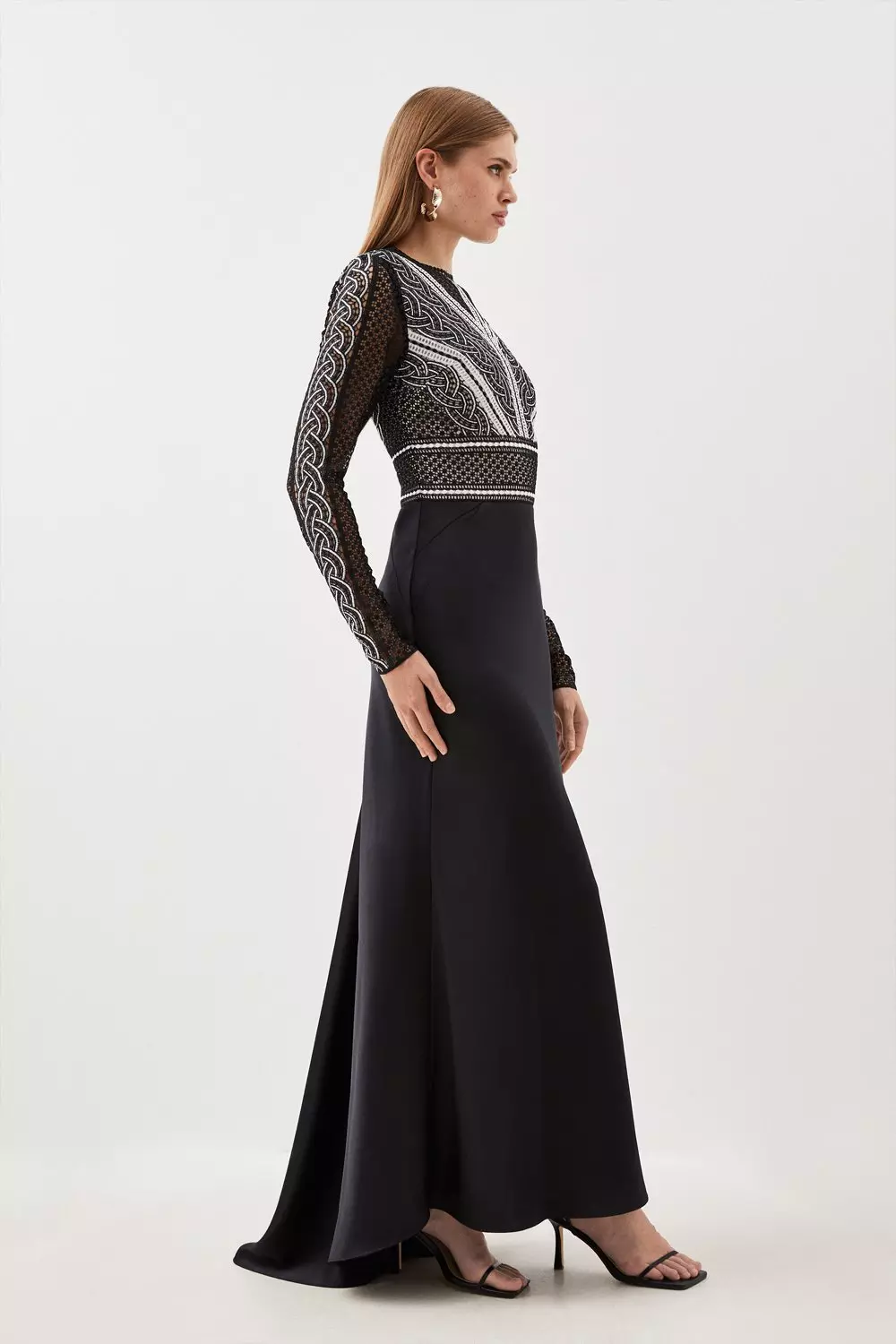 Guipure Lace Satin Woven Maxi Dress Karen Millen