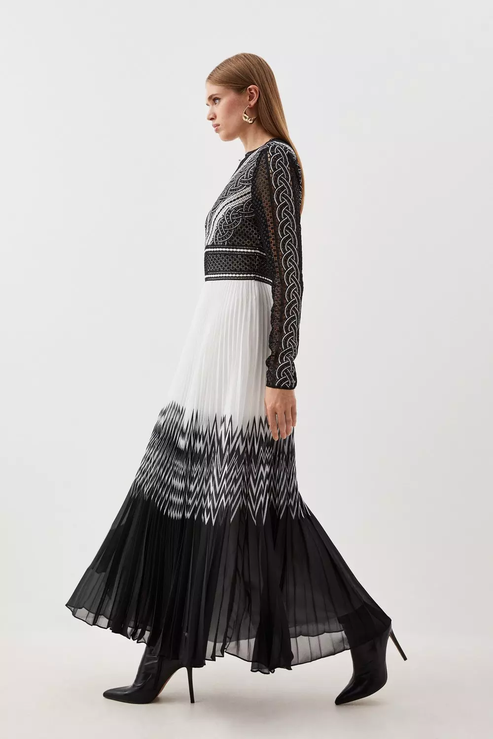 Pleated black 2025 and white dress