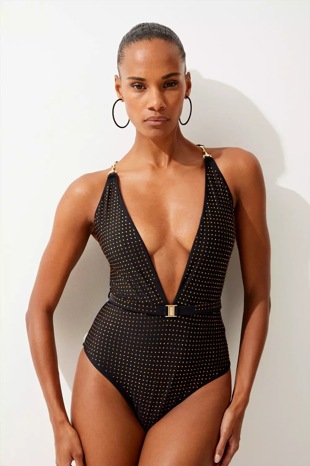 Plunge Belt Trim Detail Swimsuit | Karen Millen