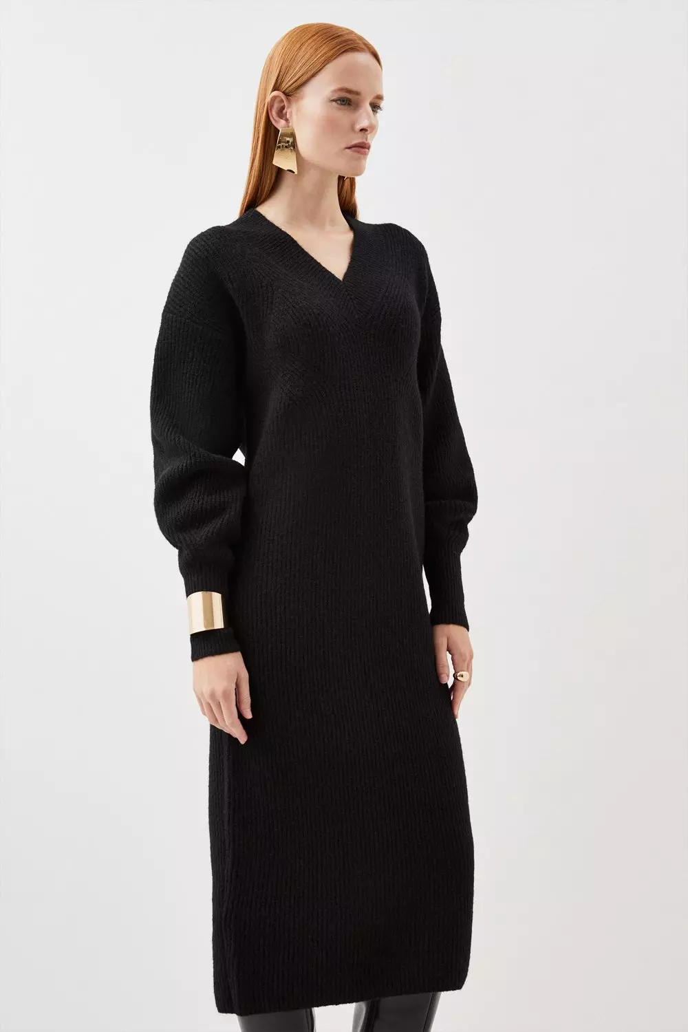 Black wool best sale midi dress