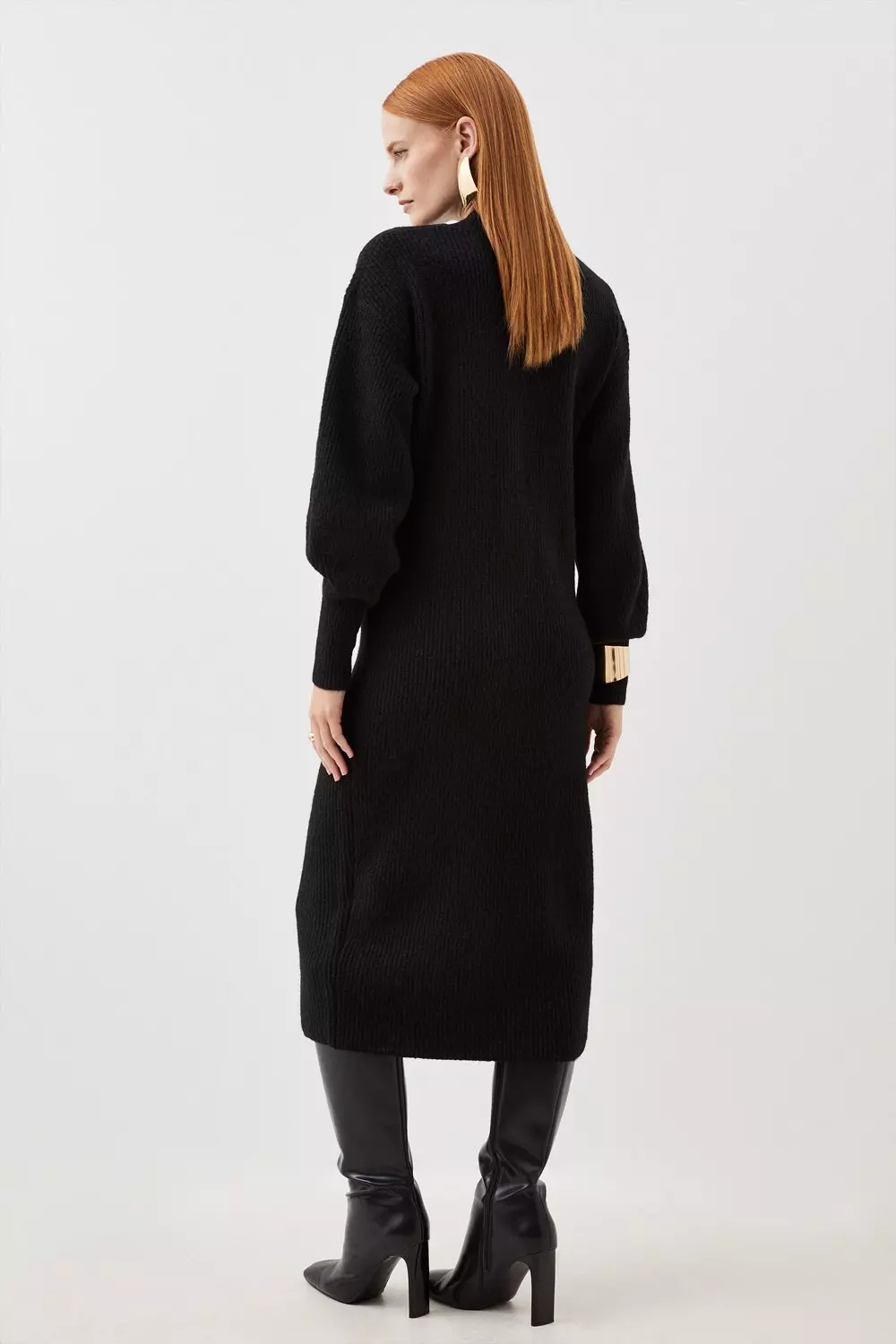 Wool Blend Cosy V Neck Knit Midi Dress | Karen Millen