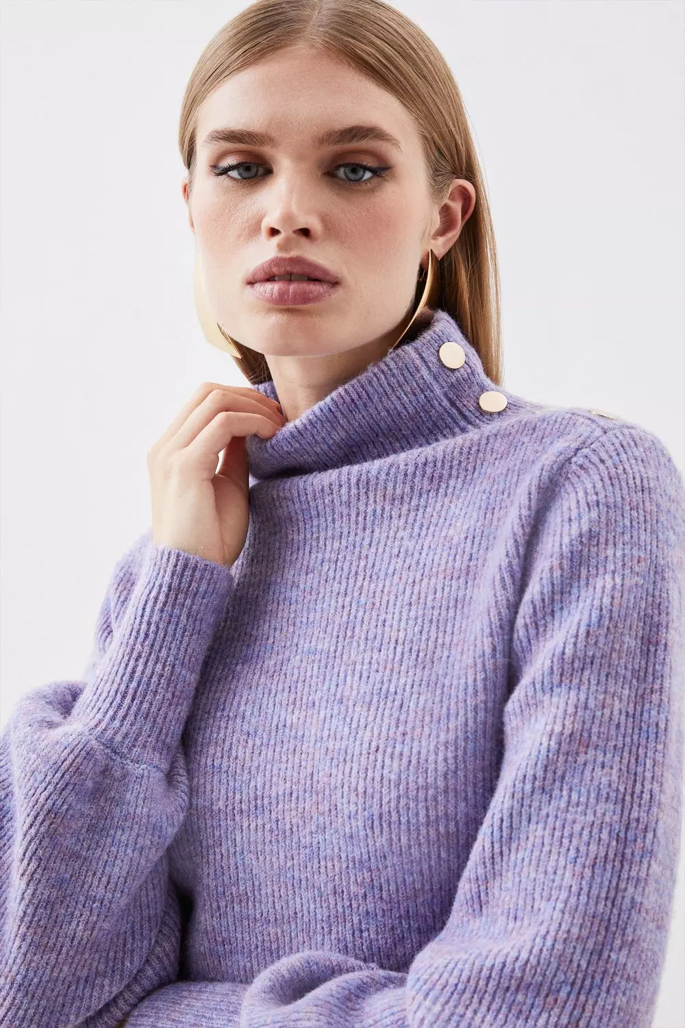 Wool Blend Cosy Turtleneck Open Back Knit Dress | Karen Millen