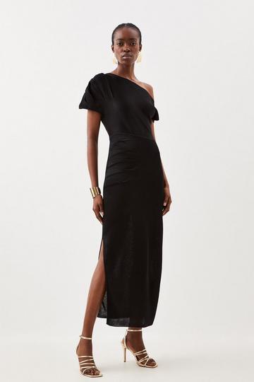 Black Slinky Viscose Drop Shoulder Knit Midaxi Dress
