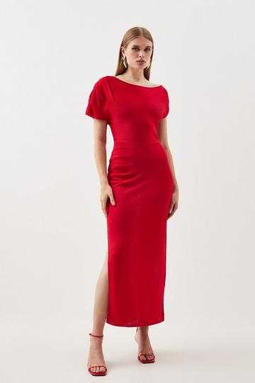 Slinky Viscose Drop Shoulder Knit Midaxi Dress red