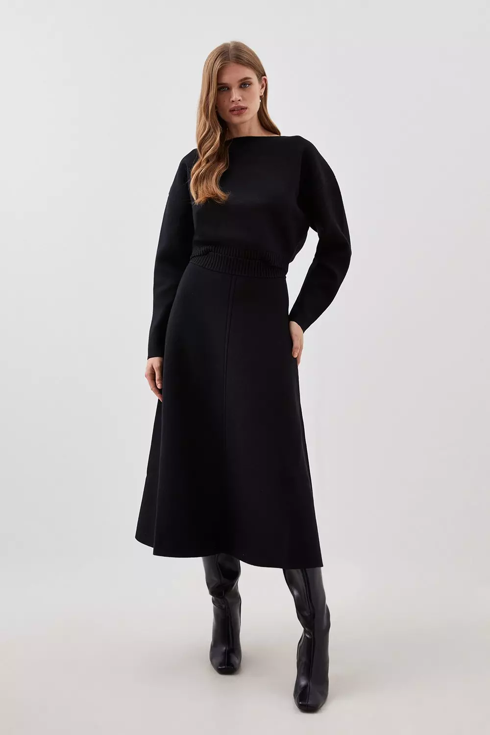 Black knitted midi skirt clearance co ord