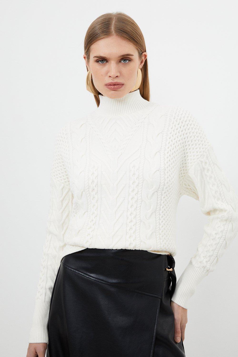 Viscose Blend Cable Funnel Neck Knit Jumper Karen Millen